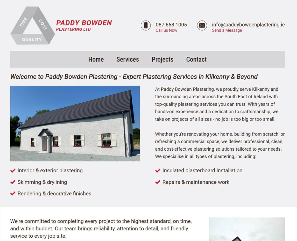 Paddy Bowden Plastering – New Website Launched