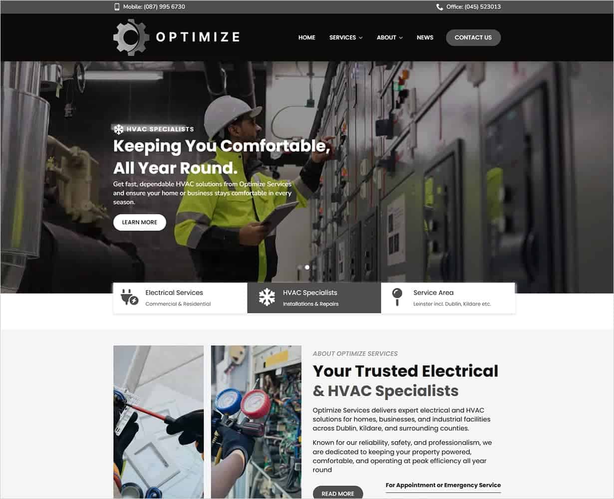 optimize services new website launched